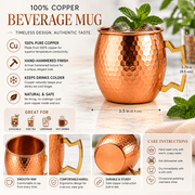 Modern Home Handmade 16oz Solid Copper Mule Mugs – Barrel Shaped Mug with Brass Handle & Smooth Texture – Perfect for Gifts or Party Favors (Set of 4)
