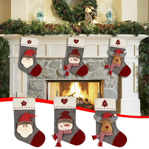 Fiudx Calcetines Navideños con Diseño de Papá Noel y Muñeco de Nieve, Bolsa Grande para Dulces, Ideal para Exhibir En Casa o En Tiendas, Ideal para Regalar En Navidad, Tamaño de 46 Cm, Material No Te