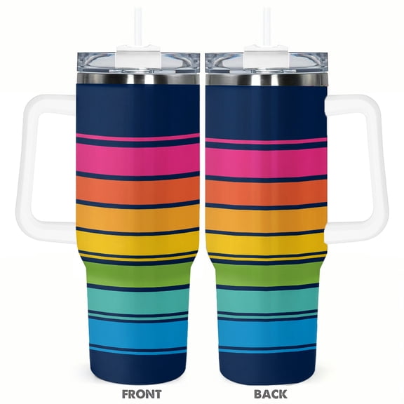 40oz Rainbow Stripe Car Tumbler 40 oz Insulated Travel Coffee Cup Vacuum Insulated Travel Cup Gift for Travel Office and Car Use