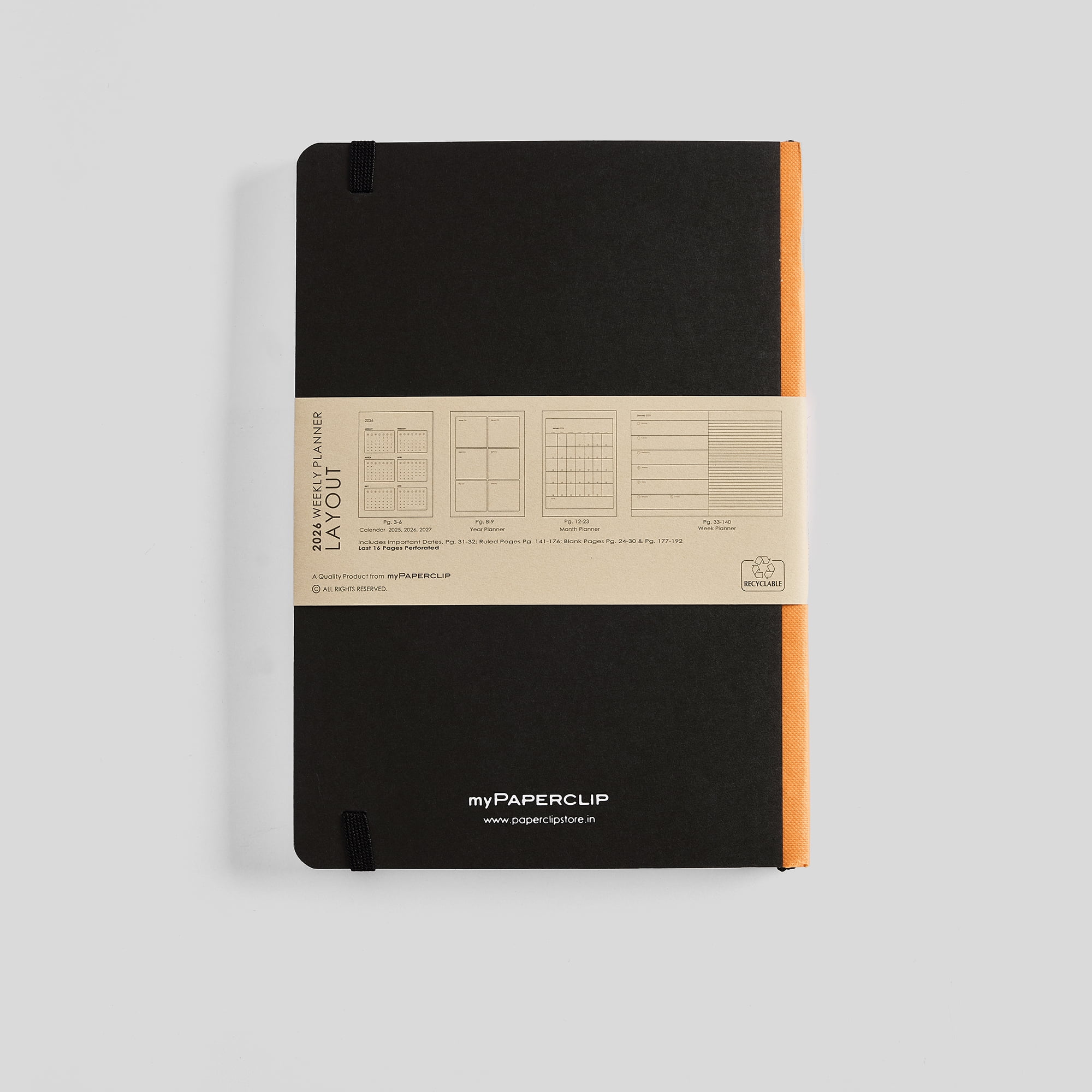 myPAPERCLIP 2026 Weekly Planner, Hard Cover, A5 (5.83" x 8.27"), Orange