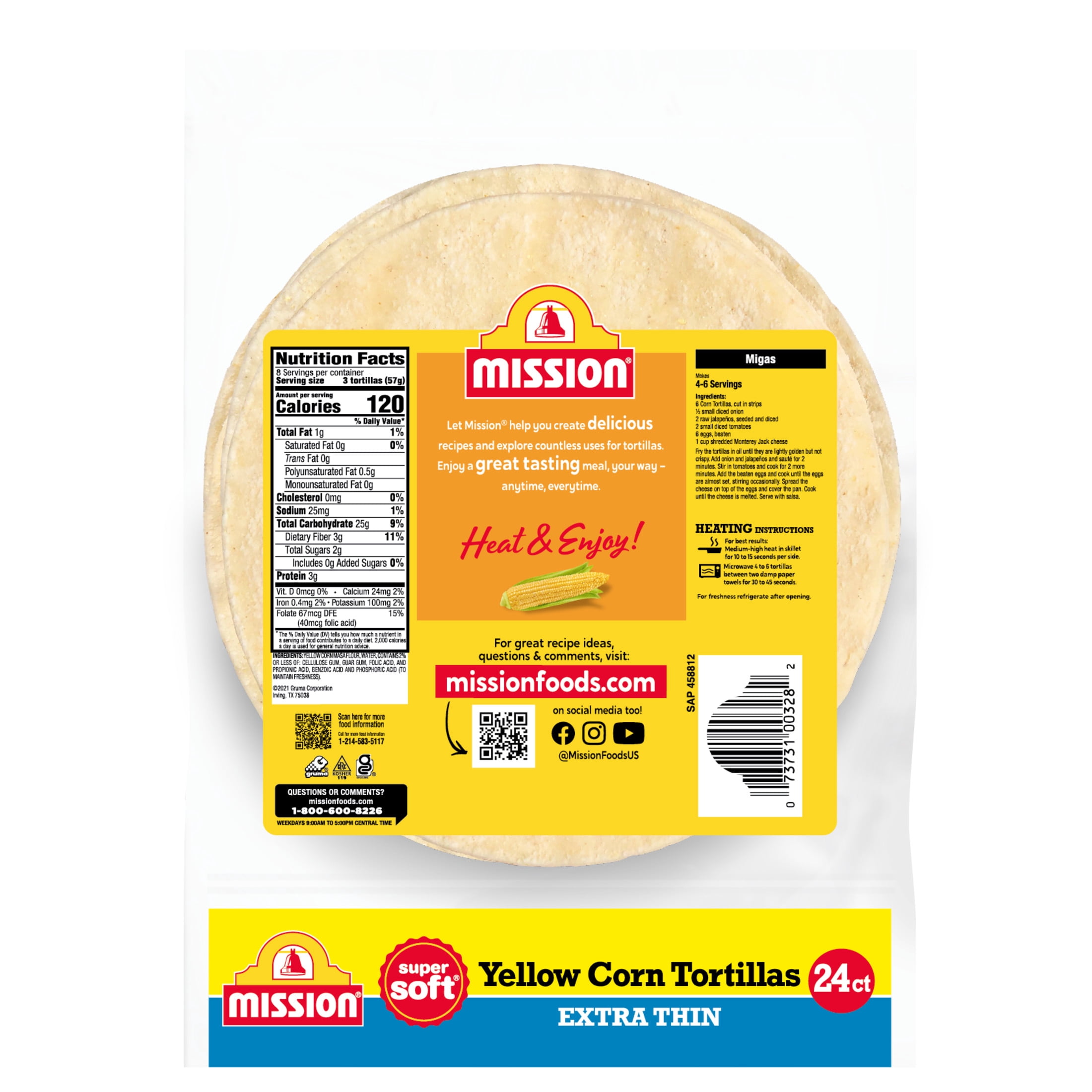 Mission Super Soft Extra Thin Yellow Corn Tortillas, 24 Count
