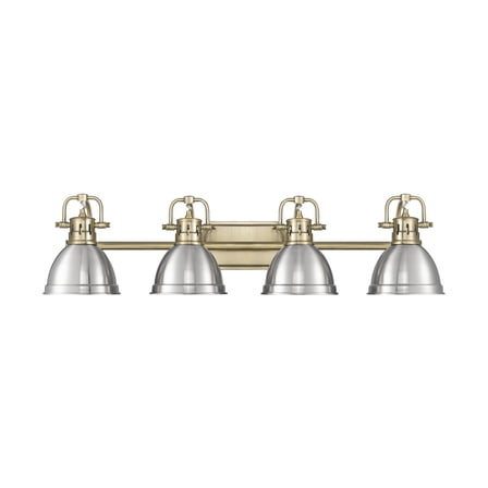 Yep by Golden Lighting Duncan 4-light Vanity in Aged Brass and Pewter shade