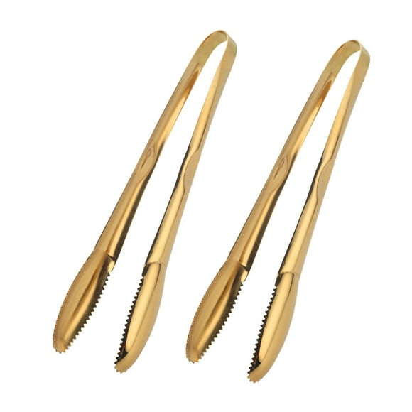 IAXSEE 2-Pack 9 Inch Stainless Steel Gold Salad Tongs Non-slip & Easy Grip Smart Locking Clip Handy Utensil for Cooking Serving Barbecue Buffet Salad Ice Oven
