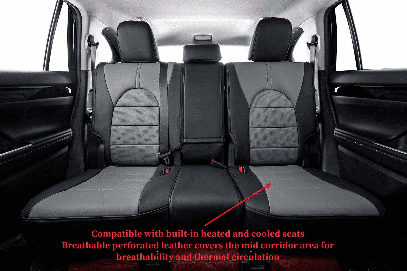 coverdream Grand Highlander Seat Covers Full Set for 2024 2025 2026 Toyota Grand Highlander SUV Seat Cushion,2nd Row w/Captain Seats - Leatherette (Black & Gray,Full Set)