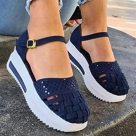 

Binmer Spring And Summer Thick-Soled Hollow Woven Buckle Casual Women s Sandals