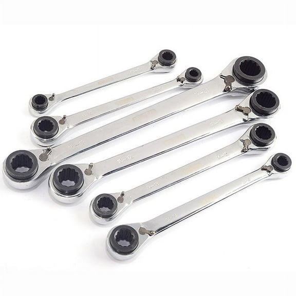 SENRISE 4 in 1 Ratchet Spanners Double Headed Ratchet Wrench Size 4mm-19mm Silver