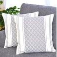 thumbnail image 1 of Cotton Woven Designer Throw Pillow Covers, Grey & Off White, 18 x 18 inches | Square Gray Cushion Covers with Geometric Design Set of 2, 1 of 7