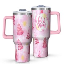 Pink Christmas Tree Tumbler with Handle and Lid,40oz Double Wall Vacuum Insulated Tumbler,Cups Gift for Women and Men