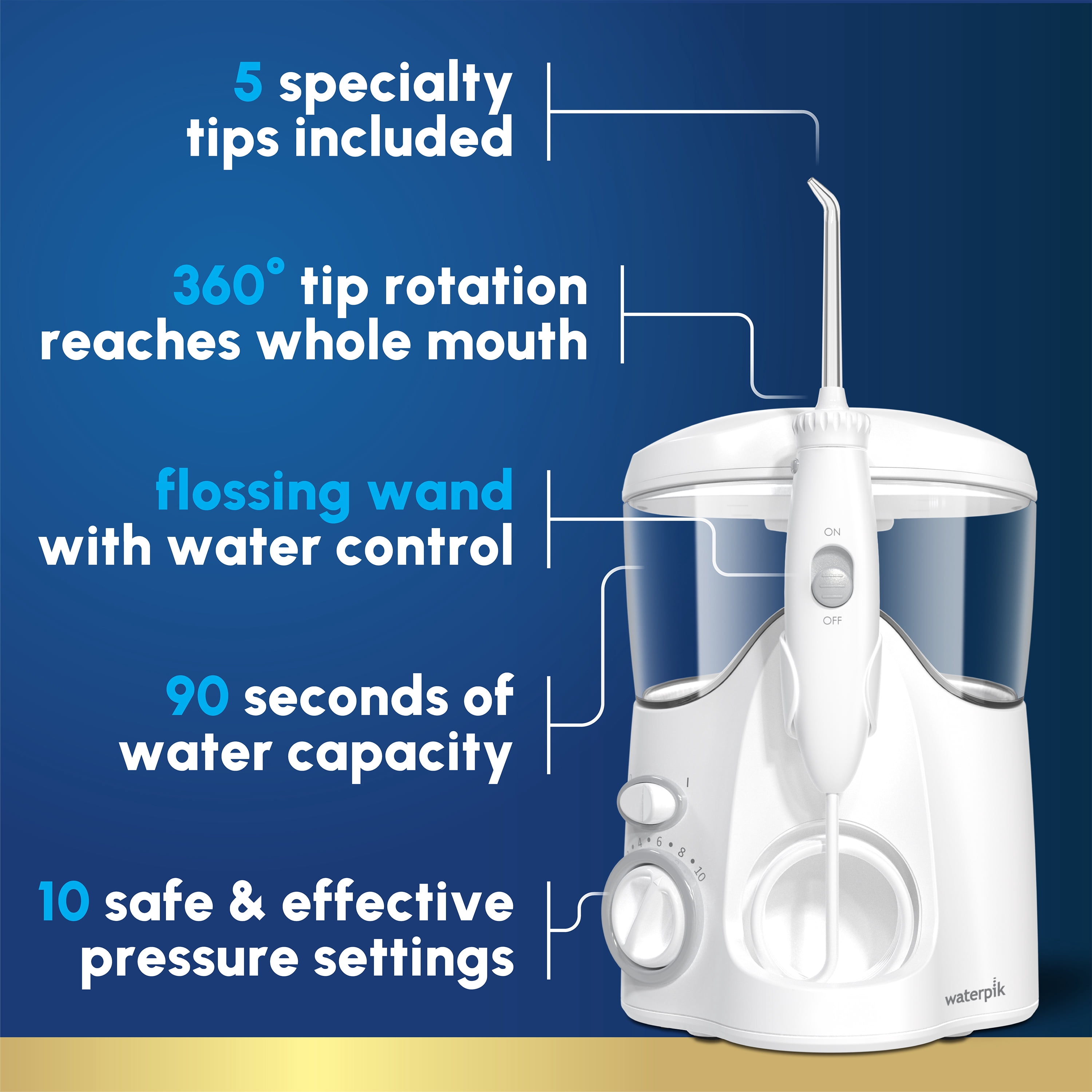 Waterpik Ultra Water Flosser with 10 Settings, 5 Tips, ADA Accepted, White