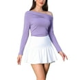thumbnail image 4 of Off Shoulder Long Sleeve Tops for Women's Casual Ruched Shirts Blouses XS Purple, 4 of 6