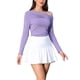 thumbnail image 4 of Blusas de manga larga sin hombros para mujeres, camisetas arrugadas casuales, L púrpura, 4 of 6