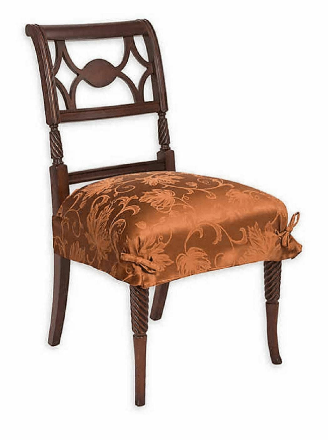 Set of 2 Autumn Vine Damask Kitchen Dining Room Chair Seat Covers in Bronze