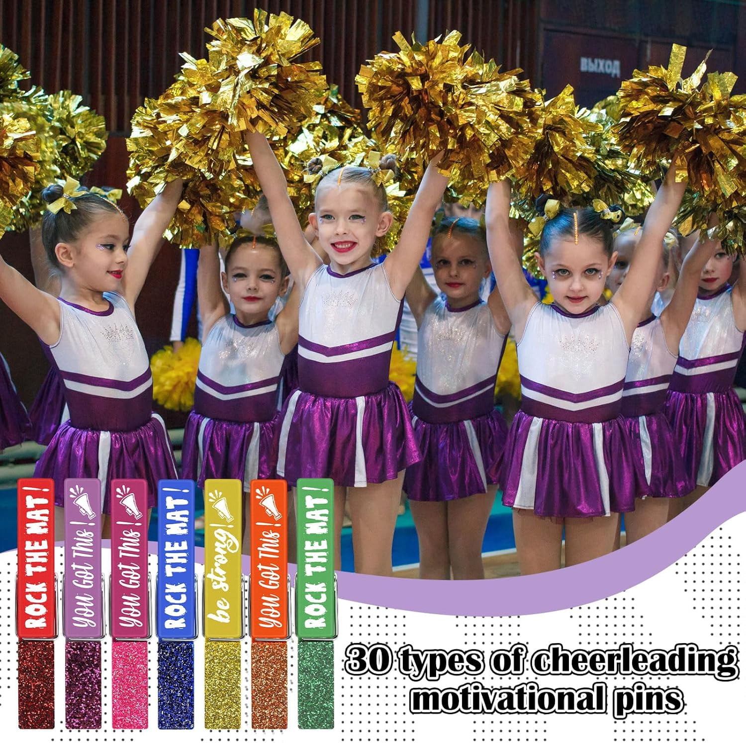 60 Pcs Spirit Clips Cheer Pins Cheerleader Gifts Clothes Pins For Backpacks Competition Glittered For Team Cheer Gifts Stuff Supplies Party Favors Accessories Bulk(Multicolor,Shiny)