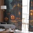 thumbnail image 4 of Halloween Pumpkin Sheer Curtains 96 Inches Long 2 Panels Set, Window Sheer Curtains for Living Room/Bedroom, Retro Forest Cottage Castle Vintage Bats Light Filter Rod Pocket Curtain 52'' x 96'' x 2, 4 of 7