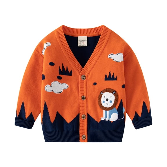 Otqutp Little Boy Knitted Single Breasted Cardigan Animal V-Neck and Button Down Sweater Long Sleeve Fall Knit Outerwear 1-6 Years(Orange,18-24 Months)