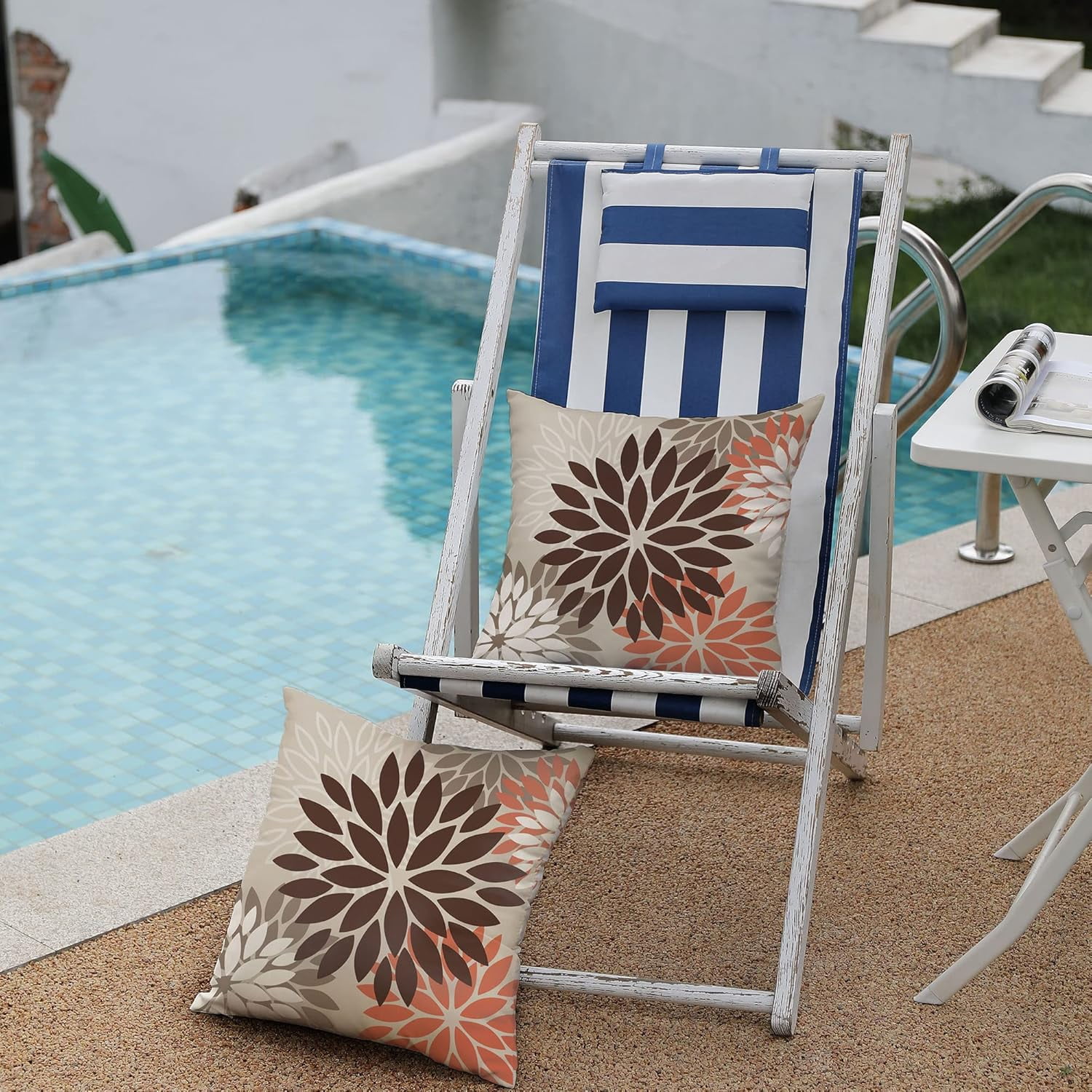 Brown Red Orange Pillow Covers 16x16 Inch Set of 2 Flower Throw Pillows Outdoor Waterproof Decor for Living Room Couch Patio Funiture Garden Modern Floral Polyester Pillow Covers 002A16