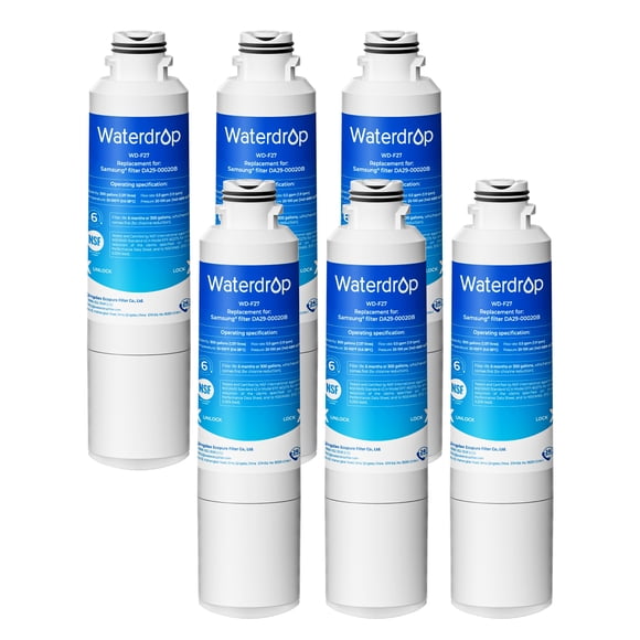 Waterdrop F27 Refrigerator Water Filter Replacement for Samsung®DA29-00020B HAF-CIN/EXP, HAF-CINRF28HMEDBSR, RF263BEAESR, RS25J500DSR, RF263TEAESG, HDX FMS-2, DA97-08006A-1, 6 pack