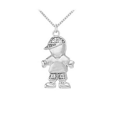 Fine Jewelry Vault UBNPD30856AGCZ Sterling Silver Little Boy Pendant Necklace with Cubic Zirconia 0.05 CT TGW