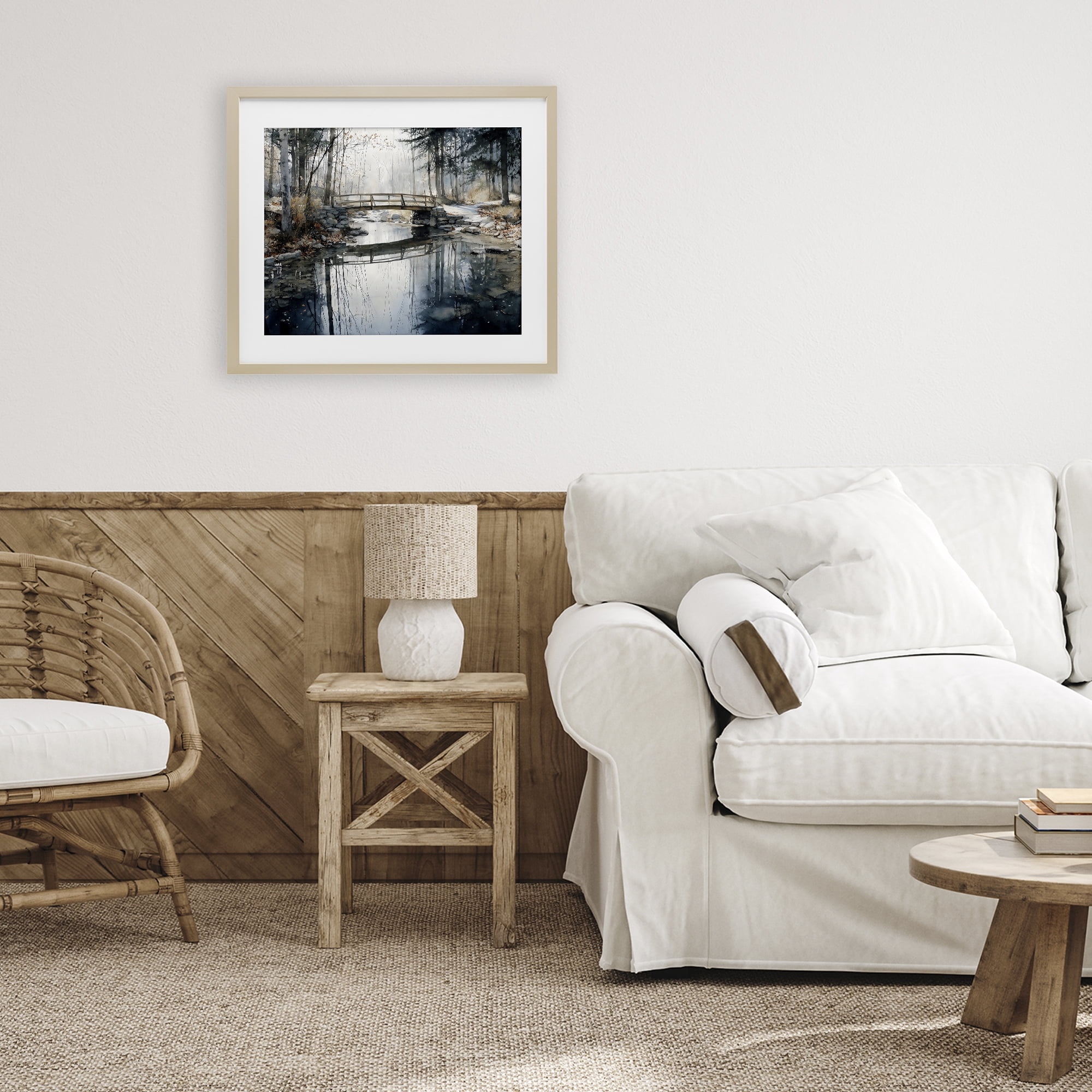 Stupell Industries Stone Bridge over Stream Birch Framed Print Under Glass, design by Franklyn Gregory