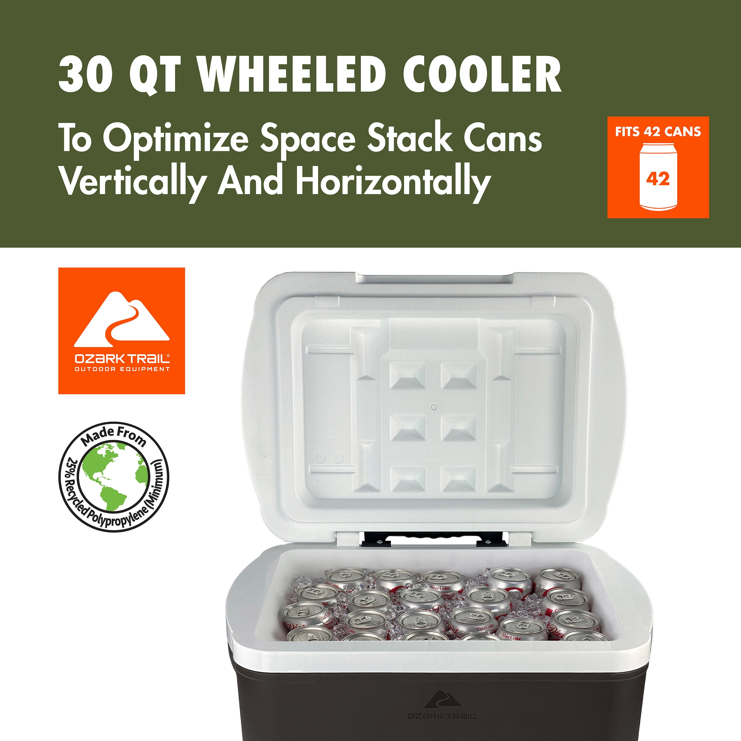 Ozark Trail 30 Quart Capacity Hard Side Wheeled Cooler, 42-Can, Rich Black