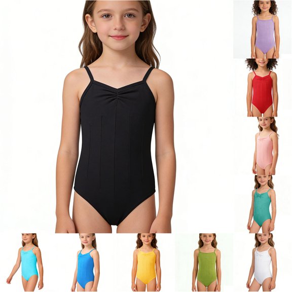 LIIPEE Girls Spaghetti Strap Backless Jumpsuit Stretchable Ballet Dance Gymnastic Leotard 2-12 Years