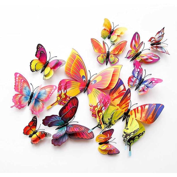 24 piezas de calcomanías de pared de mariposas 3D, decoración de mariposas extraíbles para niñas, pegatinas para dormitorio y habitación de niños, mural artístico de doble capa colorido