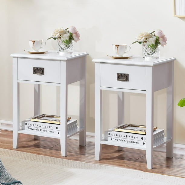 VECELO Set of 2 Nightstand with 1Drawer, Wooden End Side Table for