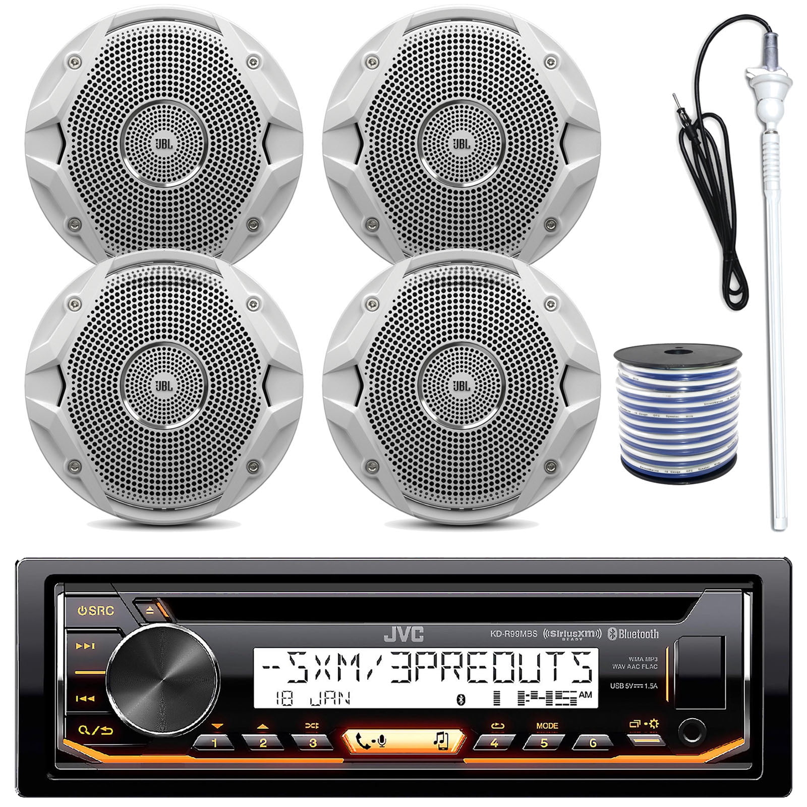 New Silver Marine Boat Yacht Detachable Face Stereo 4 Dual Cone Black Speakers