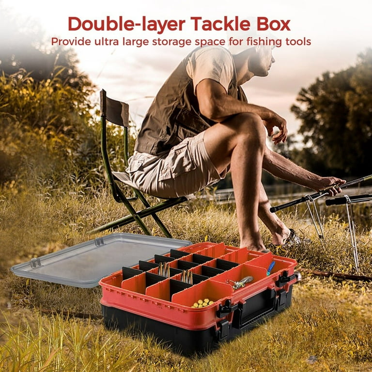 Double Layer Tackle Box, Two Level Fishing Tackle Box Organizer with  Adjustable Dividers, Outdoor Fishing Large Capacity Tackle Storage Box  14.2”x9.8”x4.7” 