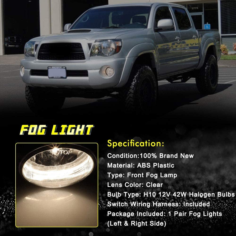 Driving Fog Lights for 2004-2006 Toyota Solara 2007-2012 Toyota Tundra 2005-2011 Toyota Tacoma with Universal Wiring Harness and Switch H10 12V 42W Halogen Bulbs Fog Lamps Smoke Lens 81211-AA030 