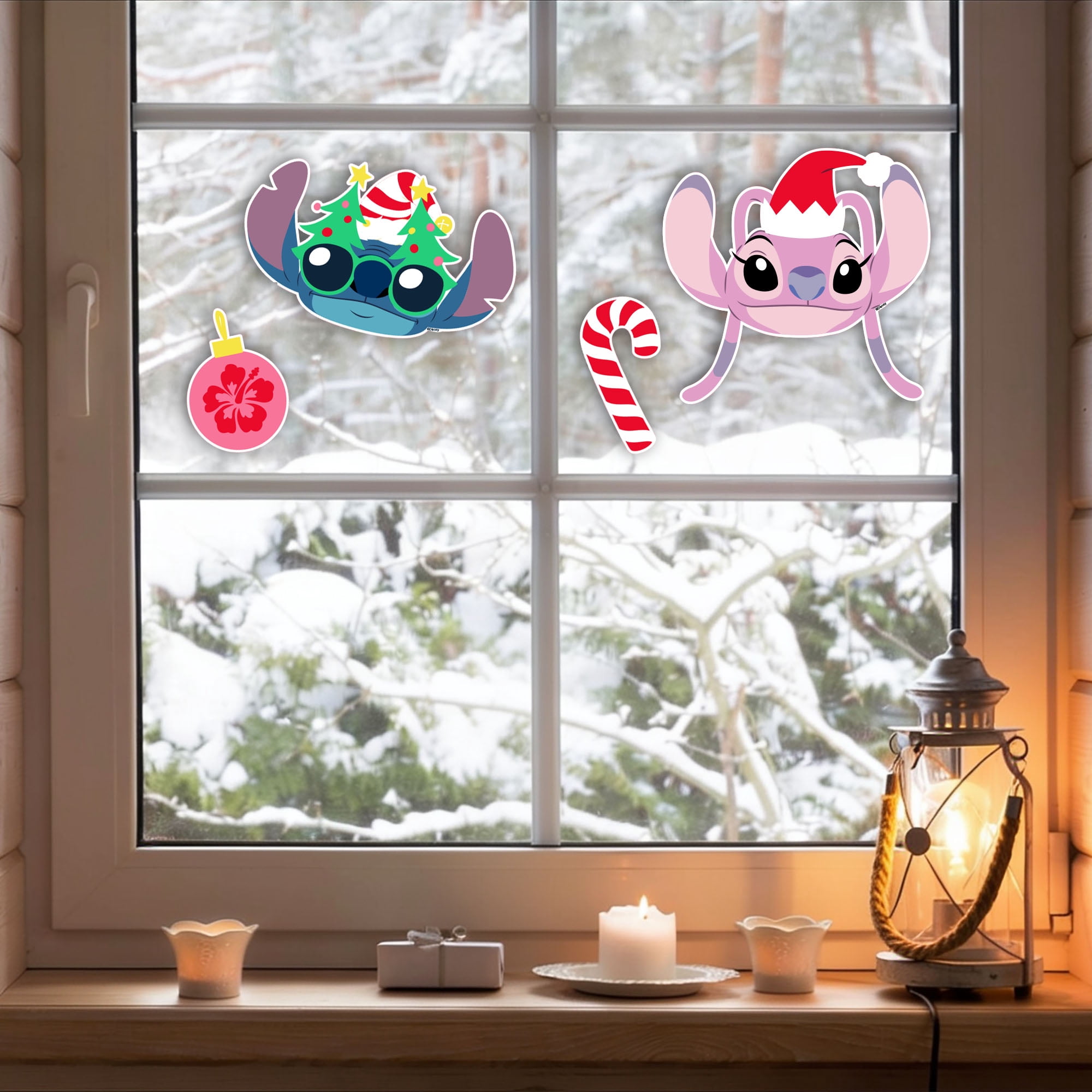 Disney Stitch & Angel Christmas Window Clings – Holiday Static Window Decorations