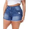 thumbnail image 3 of Gocolloa Women Plus Size Jean Shorts Sexy Stretchy High Waisted Frayed Raw Hem Denim Shorts Royal Blue 24W, 3 of 4