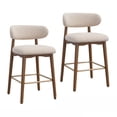 thumbnail image 5 of ClinQ 26 Inch Counter Height Bar Stools Set of 2, Teddy Fleece Upholstered Chairs with Rubber Wood Legs, Backrest and Gold Footrest, Beige, 5 of 10