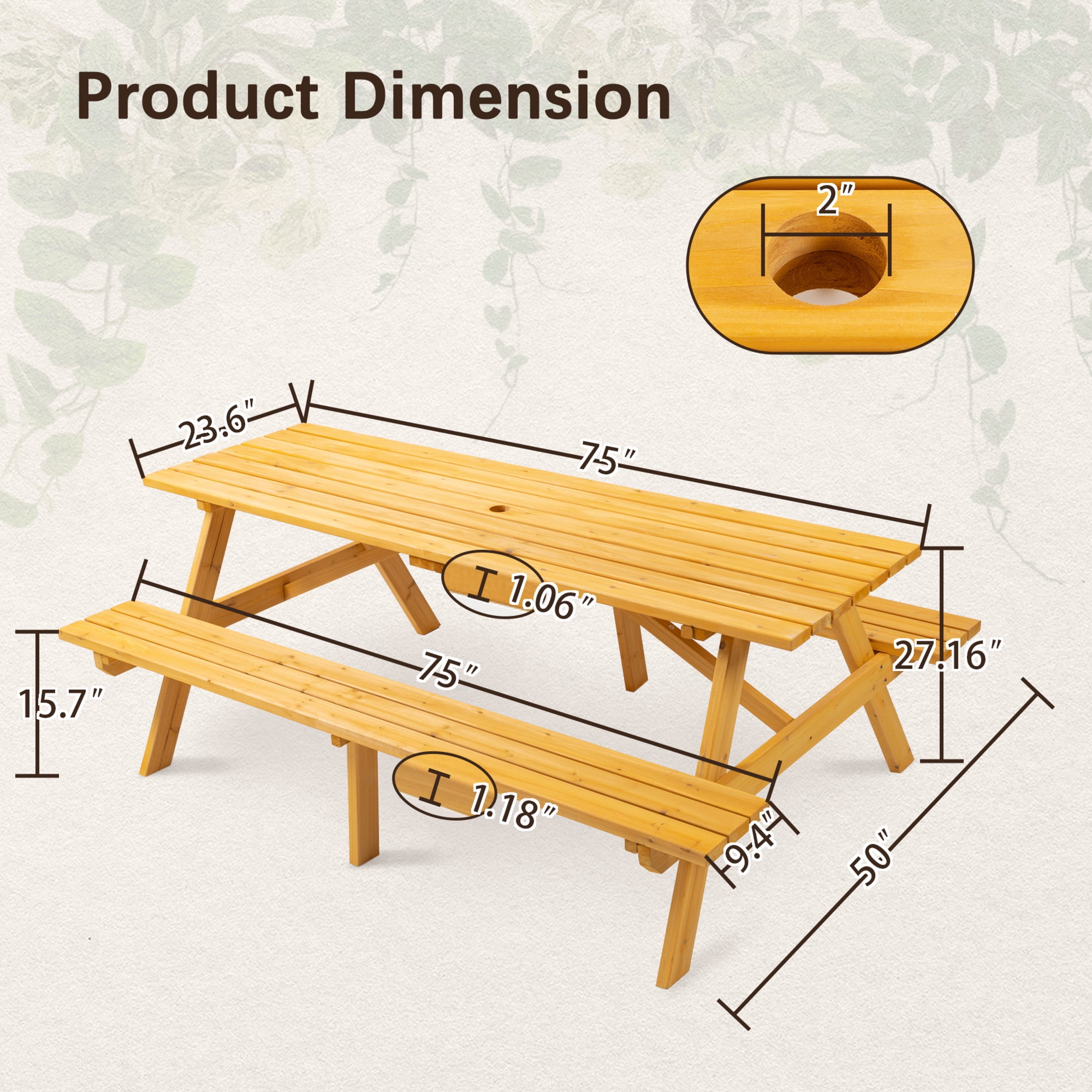 Noble House Jocasta 8-Seat Rectangular Outdoor Picnic Set, Patio Wooden Dining Table with Built-in Benches, Natural