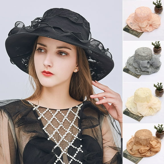 Visland Women Church Dress Fascinator Wide Brim Tea Party Wedding Hats,Bow Bucket Wedding Bowler Hats