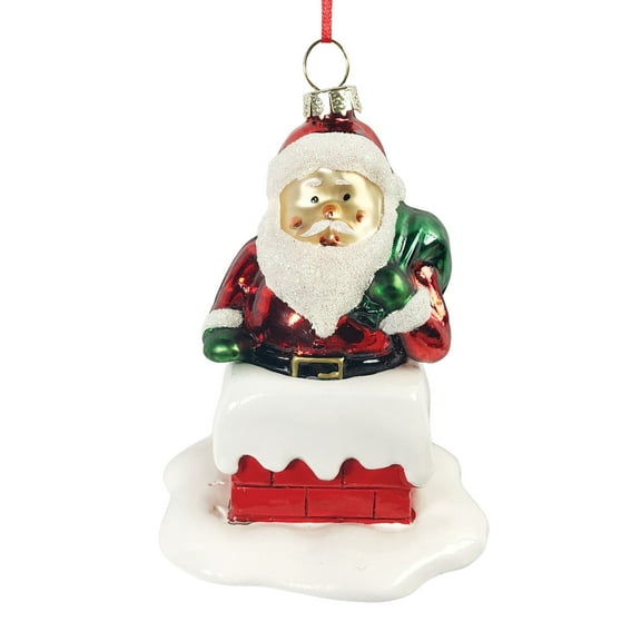 Santa Chimney Glass Round Disc Ornament