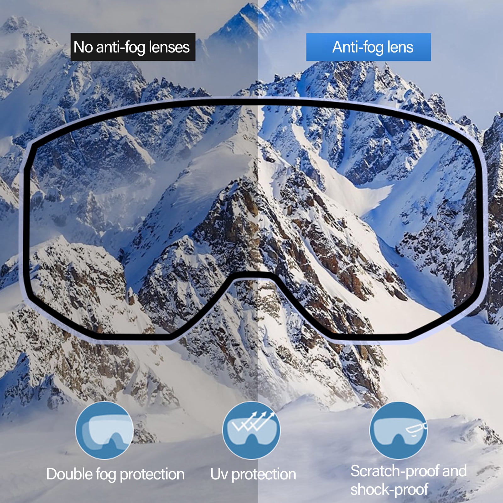 Snowboard Goggles Double Layers Ski Goggles Anti-fog Snow Goggles Windproof Snowboard Glasses for Men and Women