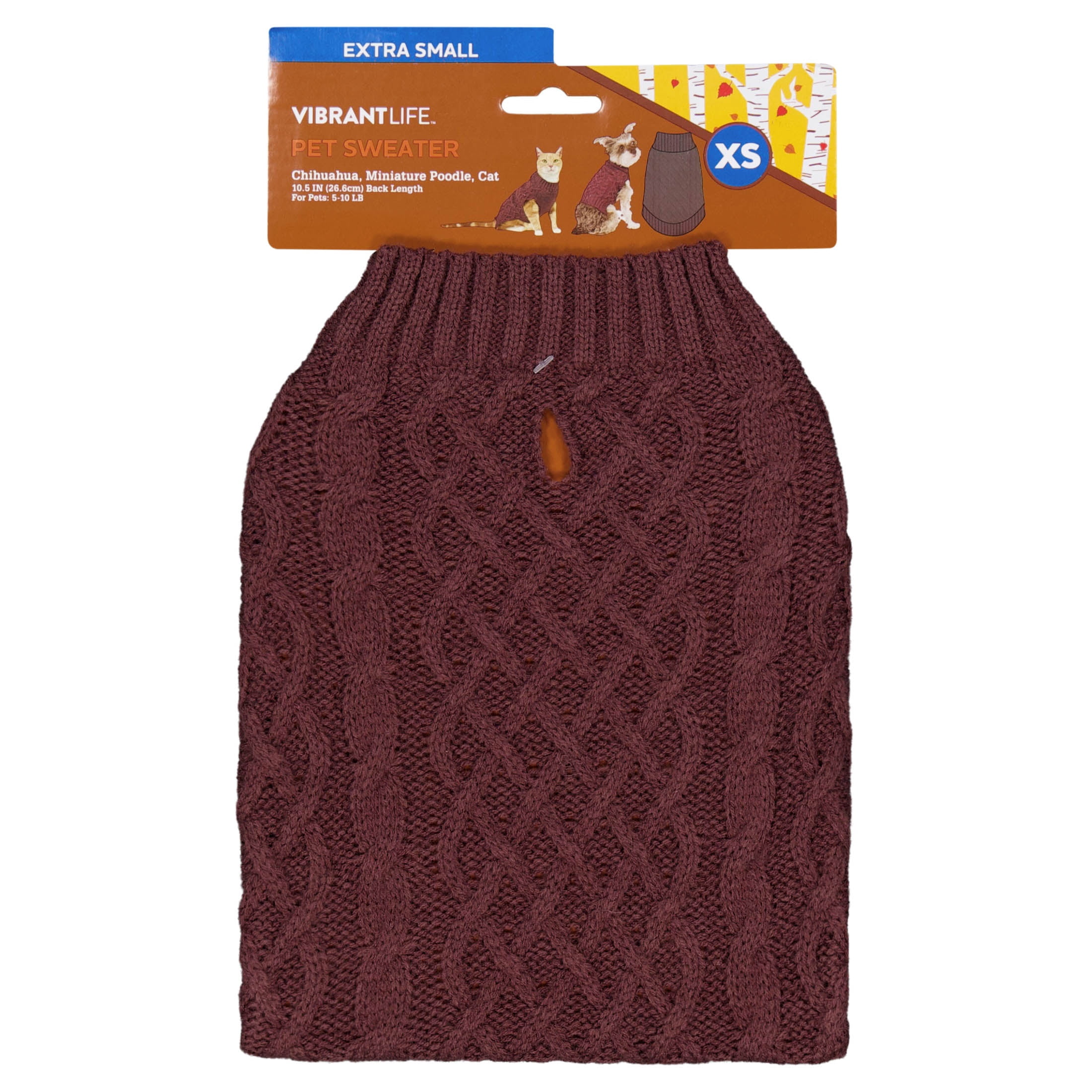 Vibrant Life Cable Knit Sweater for Dogs and Cats, Plum, XS