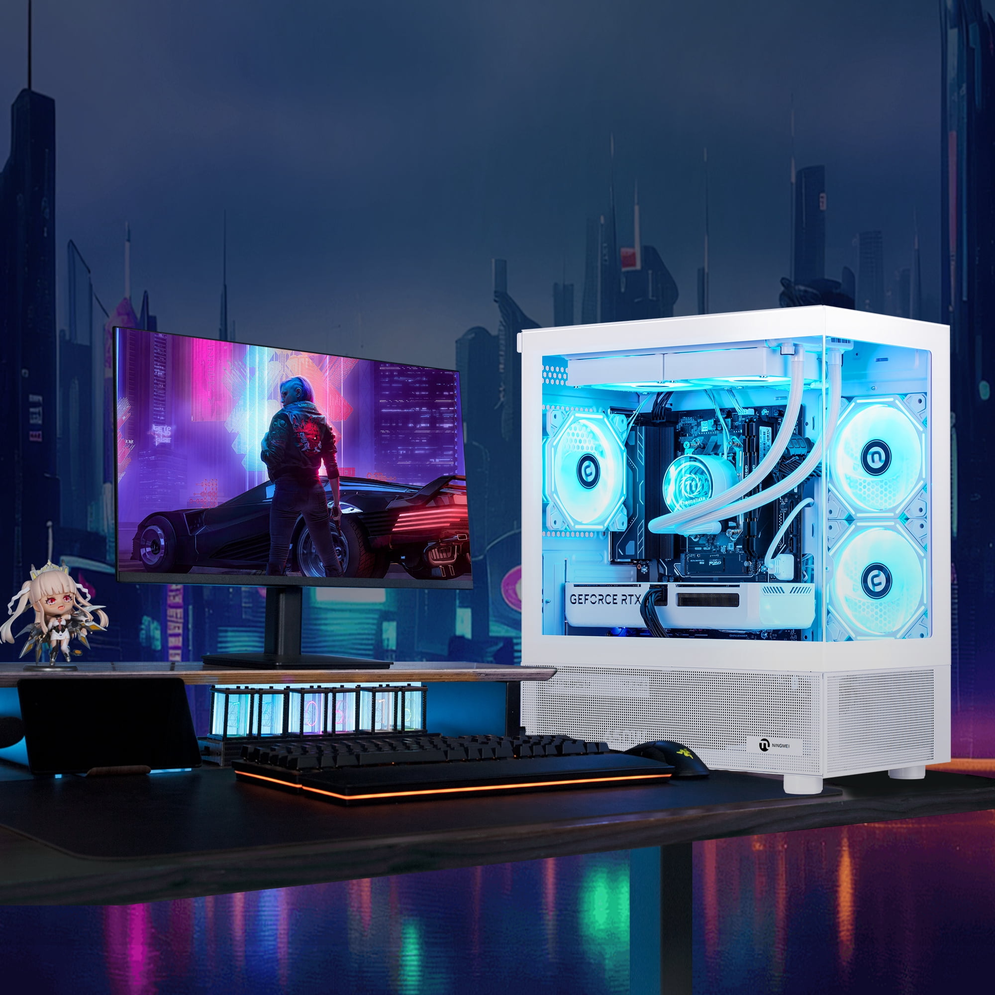 Ningmei Gaming PC AMD Ryzen7 5700X RTX 5060 32GB DDR4 1TB SSD Liquid Cooler Win 11 WiFi