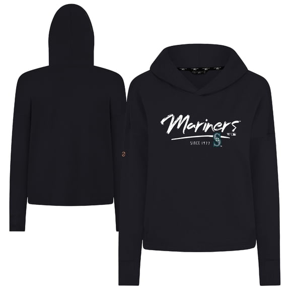 Women's-Levelwear  Black Seattle Mariners Tri-Blend Sweet Express Cropped Pullover Hoodie