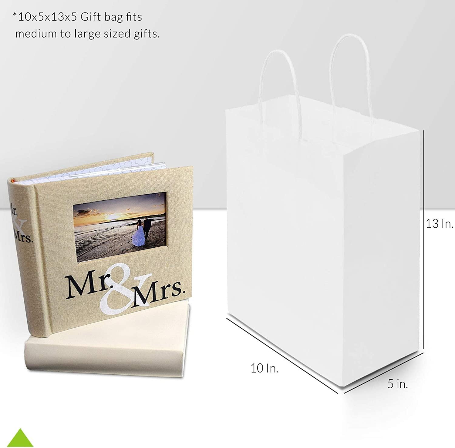 Prime Line Packaging White Gift Bags, Medium Gift Bags Bulk, Paper Bags with Handles 10x5x13 100 Pack