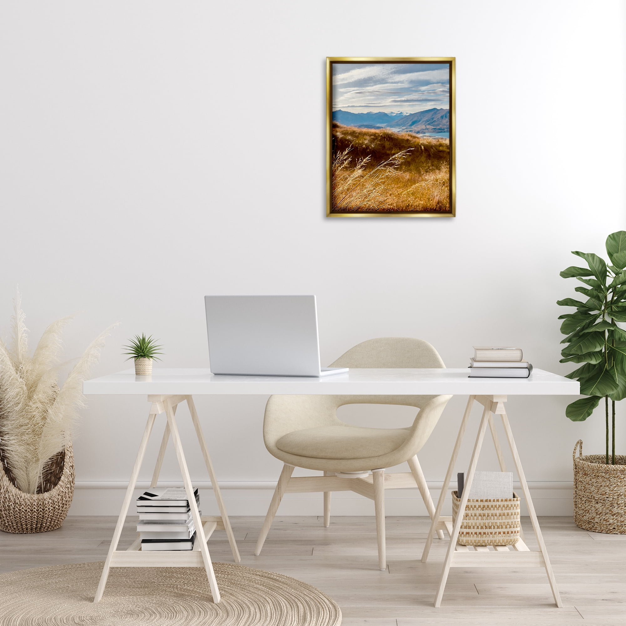 Stupell Industries Windblown Mountain Region Landscape Photography Gold Floater Framed Art Print Wall Art, 17 x 21