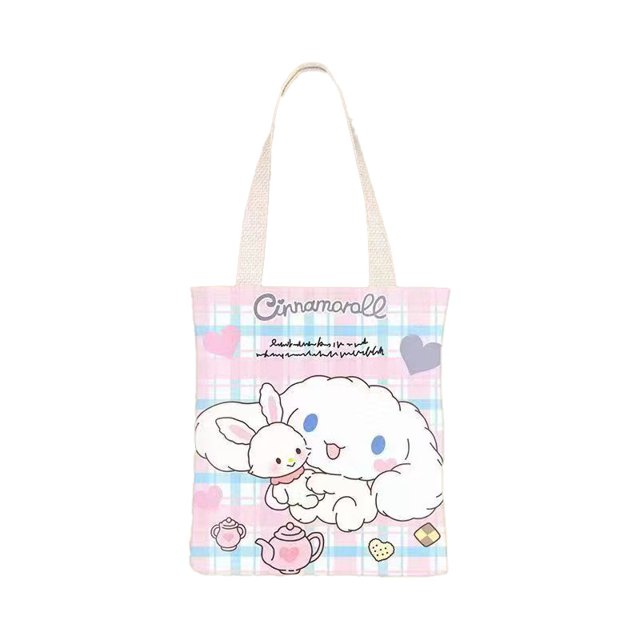 Sanrio Serie Oscura Bolsa De Lona Kuromi Melodía Estudiantes Femeninos Gran Capacidad Estudiante Carga Libro Papelería tote Nueva Hombro Cremallera Lindo ins Estilo