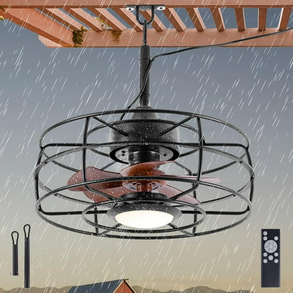 20" Outdoor Ceiling Fan with Light, Gazebo Fan, Plug in Ceiling Fan, Waterproof Fans for Patios/Pergola -3 Color LED Light and 6 Speeds Wind Gazebo Fans Hanging(16.4ft Wire Length)