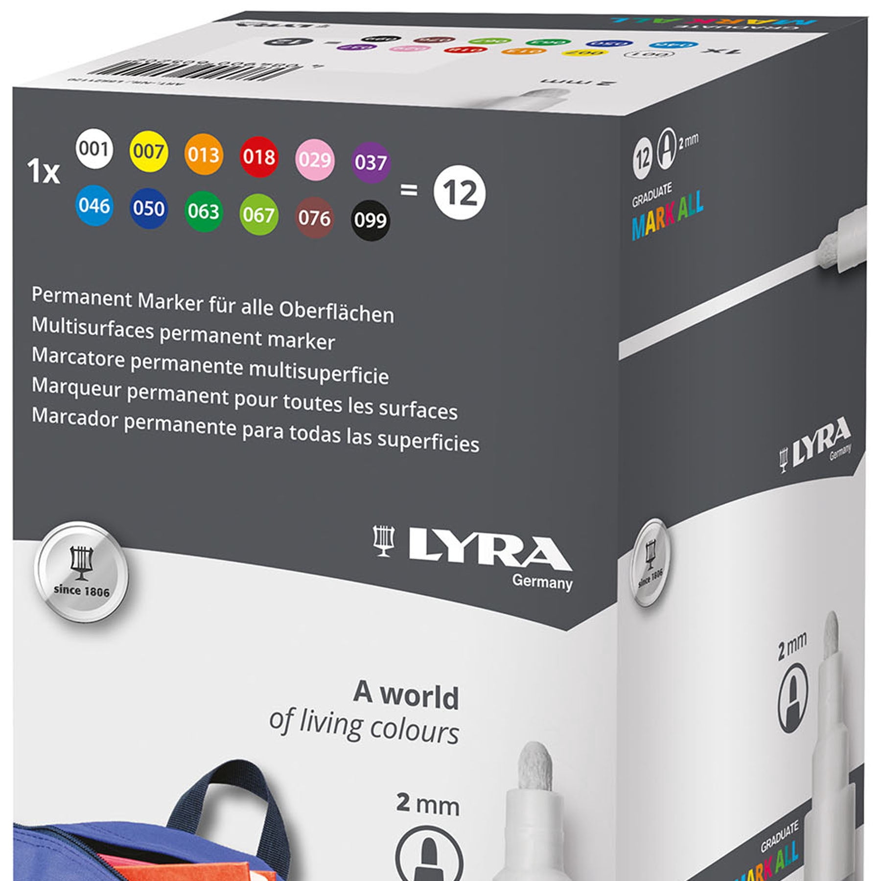 Lyra Graduate Mark All Permanent Paint Markers Set, Assorted Colors, 2mm Medium Tip, 12 Piece, 1 Count