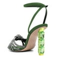 thumbnail image 3 of FSJ Women Sexy Pointed Open Toe Crystal High Heels Strap Knot Buckled Ankle Strap Sandals Cocktail Party Dressy Shoes Size 8 Green, 3 of 4