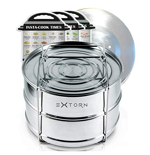 Extorn Stackable Steamer Insert Pans for Instant Pot 6 qt/8 qt/5 qt Electric Pressure Cooker Accessories Duo/multi/2-Tier Stainless Steel Instant Pots Pot in Pot w/Sling Handle for Cooking,Baking