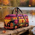 thumbnail image 2 of Vintage Hippie Camper Bus Quilted Duffel Bag, Floral Printed Large Capacity Travel Weekender Bag, Bohemian Handheld Sports Everyday Travel Bag with Adjustable Shoulder Strap, 2 of 6