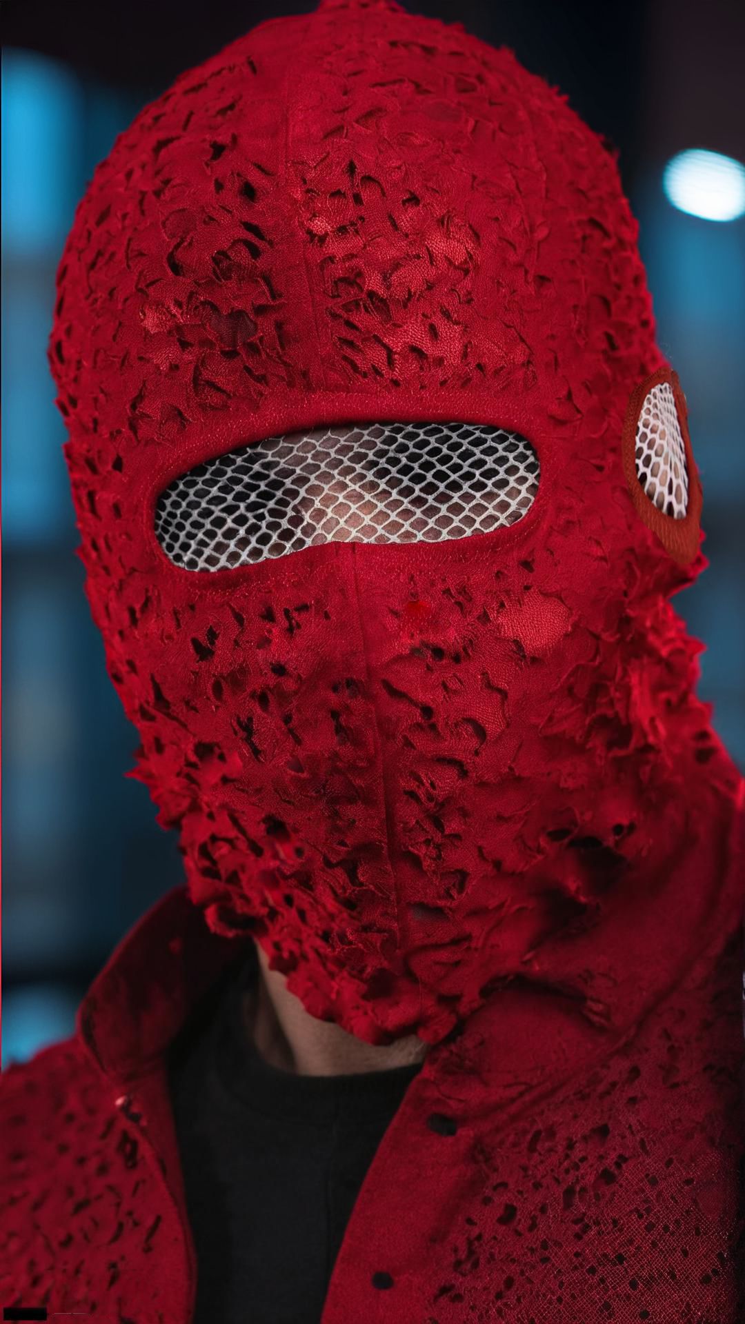 Handmade Perforated Red Balaclava Ski Mask Motorcycle Face Mask Nightclub Mask