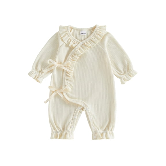 RUINIXCW Baby Girl Fall Romper Ribbed Knit Solid Color V-Neck Long Sleeve Bodysuits